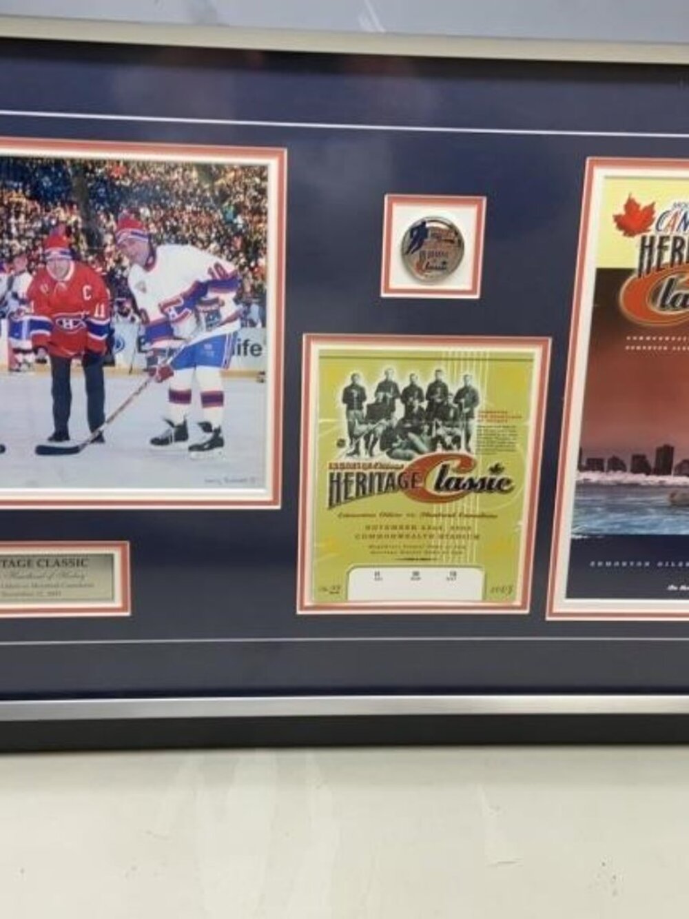2003 Heritage Classic Framed NHL Hockey Display Edmonton Vs Montreal